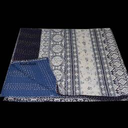 Indigo Handblock Queen/King Kantha Quilt Throw Handmade Bedspread Indian Vintage Bohemian Blanket Coverlet Bedspread Bedcover Blue Ajrak - thumbnail 3