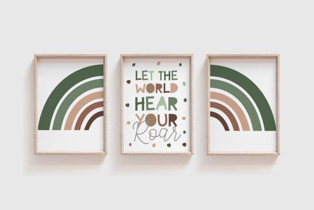3 Boys Nursery Prints, Safari Jungle Wall Art, Rainbow Bedroom Let The World Hear Your Roar, Art - image 1