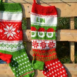 Set Of 2 Hand Knitted Christmas Stockings, Home Decor, Personalized Christams Stocking With Snowflake & Santa - thumbnail 3