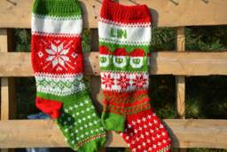 Set Of 2 Hand Knitted Christmas Stockings, Home Decor, Personalized Christams Stocking With Snowflake & Santa