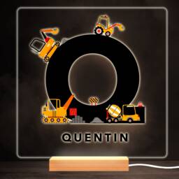 Construction Vehicles Alphabet Letter Q Square Personalised Gift Night Light - Bedroom Lamp - thumbnail 1