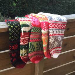 Christmas Stocking, Personalised, Hand Knit, Norwegian Design, Decoration, Scandinavian Ornament, Poinsettias, Snowflakes - thumbnail 4