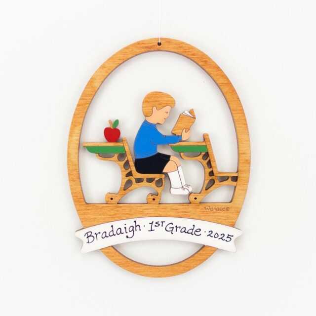 Personalized School Boy Christmas Ornament - Wood, Laser Cut, Hand Painted - image 1