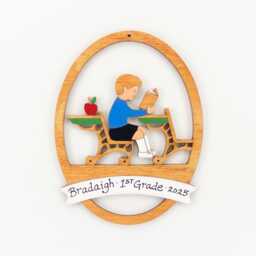 Personalized School Boy Christmas Ornament - Wood, Laser Cut, Hand Painted - thumbnail 1
