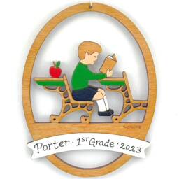 Personalized School Boy Christmas Ornament - Wood, Laser Cut, Hand Painted - thumbnail 2
