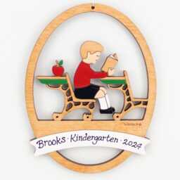 Personalized School Boy Christmas Ornament - Wood, Laser Cut, Hand Painted - thumbnail 3