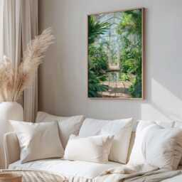Kew Gardens Palm House Print - Botanical Greenhouse Wall Art Tropical Garden Pond & Glasshouse Interior Nature Lover Gift - thumbnail 2