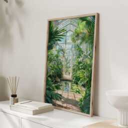 Kew Gardens Palm House Print - Botanical Greenhouse Wall Art Tropical Garden Pond & Glasshouse Interior Nature Lover Gift - thumbnail 3