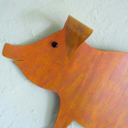 Handmade Metal Pig Wall Art Orange Barnyard Sculpture - 9x13 - thumbnail 2