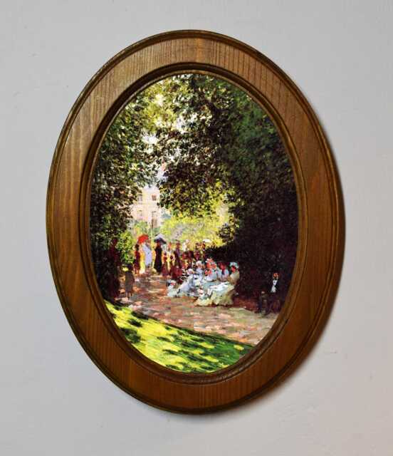 Light Oak Oval Wooden Framed Picture, Claude Monet, Park Monceau, Art Print, Wall Hanging, Antique Vintage Style