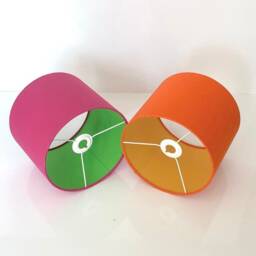 New Hq Hand Made Double Side Neon Cotton Fabric Lamp Shade Pendant Light Drum Shape Multi Sizes Available - thumbnail 3