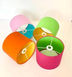 New Hq Hand Made Double Side Neon Cotton Fabric Lamp Shade Pendant Light Drum Shape Multi Sizes Available - thumbnail 1
