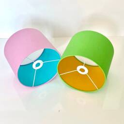New Hq Hand Made Double Side Neon Cotton Fabric Lamp Shade Pendant Light Drum Shape Multi Sizes Available - thumbnail 2