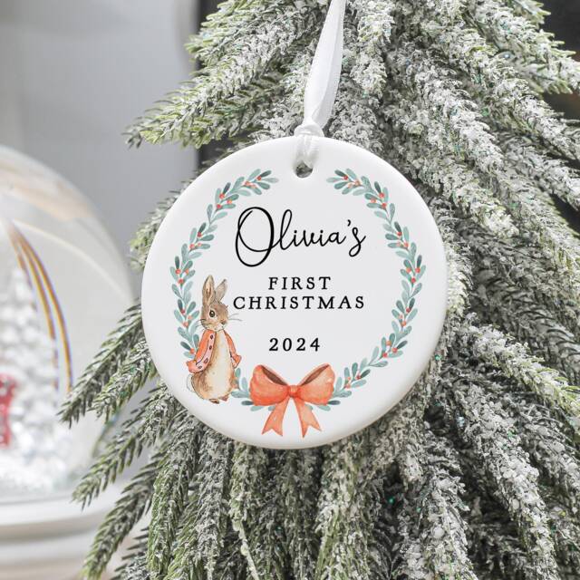 Personalised Baby's First Christmas Decoration, New Baby Keepsake, Rabbit Bauble, 1st Gift - image 1