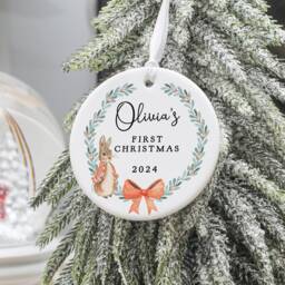 Personalised Baby's First Christmas Decoration, New Baby Keepsake, Rabbit Bauble, 1st Gift - thumbnail 1