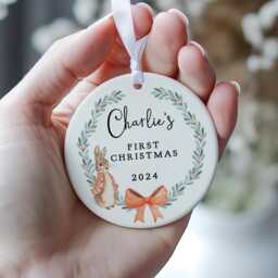 Personalised Baby's First Christmas Decoration, New Baby Keepsake, Rabbit Bauble, 1st Gift - thumbnail 2
