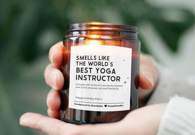 Gift For Yoga Instructor Fitness Coach Birthday Christmas - Congratulations On New Job Teacher Personalized Candle - image 1