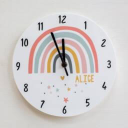 Rainbow Bedroom Childs Wall Clock - Children's Gift Nursery, Pastel Personalised - thumbnail 2