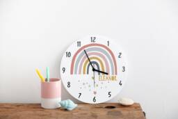 Natural Toned Personalised Rainbow Clock - Children's Bedroom Wall Nursery Gift