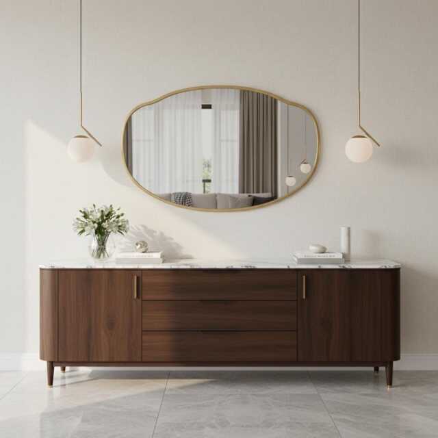 Antique Oval Brass Mirror - Bathroom Handmade - image 1