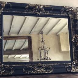 statement Large Swept Ornate French Matt Black Pale Gold Wooden Framed Over Mantle Leaner Wall Beveled Mirror 4Ft X 3Ft Hand Finished - thumbnail 2