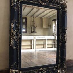 statement Large Swept Ornate French Matt Black Pale Gold Wooden Framed Over Mantle Leaner Wall Beveled Mirror 4Ft X 3Ft Hand Finished - thumbnail 4