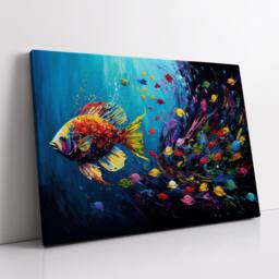 Fish Shoal Swimming Painting Splatter Colorful Wall Art Framed Canvas Poster Print, Home/Office Room Decor Gifts - thumbnail 2