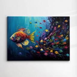 Fish Shoal Swimming Painting Splatter Colorful Wall Art Framed Canvas Poster Print, Home/Office Room Decor Gifts - thumbnail 3