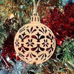 Wooden Bauble Christmas Tree Decoration - Beautiful Xmas Ornament Available in Oak, Walnut Cherry Wood -Or- Silver, Gold, Red, Green Glitter - thumbnail 1
