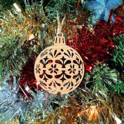 Wooden Bauble Christmas Tree Decoration - Beautiful Xmas Ornament Available in Oak, Walnut Cherry Wood -Or- Silver, Gold, Red, Green Glitter - thumbnail 2