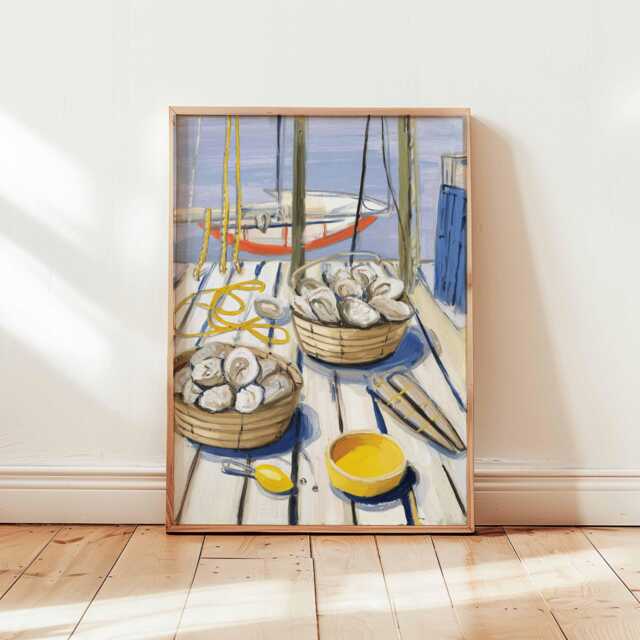 Oyster Poster, Seafood Print, Coastal Wall Art, Nautical Decor, Kitchen Food Illustration Lover Gift - image 1
