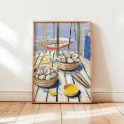 Oyster Poster, Seafood Print, Coastal Wall Art, Nautical Decor, Kitchen Food Illustration Lover Gift - thumbnail 1