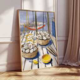 Oyster Poster, Seafood Print, Coastal Wall Art, Nautical Decor, Kitchen Food Illustration Lover Gift - thumbnail 2