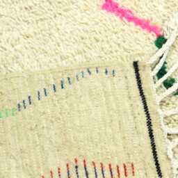 Handmade Wool Rug - Cream Base Multicolor Wavy Lines Diamonds, Bohemian Decor - thumbnail 4