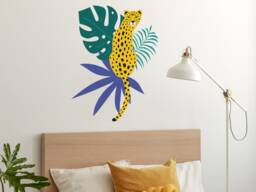 Bright Cheetah & Leaves Wall Sticker Pack, Jungle Stickers, Safari Room Decor - thumbnail 1