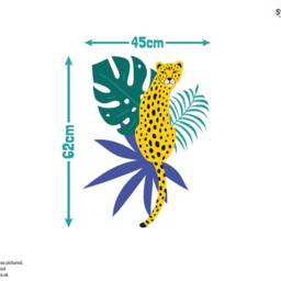 Bright Cheetah & Leaves Wall Sticker Pack, Jungle Stickers, Safari Room Decor - thumbnail 2