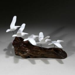 Pelican Flock By John Perry 11In Long Sculpture D??cor Statue On Burlwood - thumbnail 3