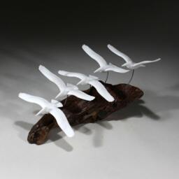 Pelican Flock By John Perry 11In Long Sculpture D??cor Statue On Burlwood - thumbnail 4