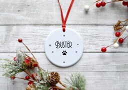 Personalised Name Christmas Gift For Dog Cat Pet Pet Paw Print Ceramic/Porcelain Hanging Decoration Keepsake - Art Deco