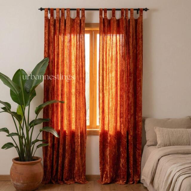 Terracotta Velvet Curtain Dining Curtain Luxury Living Room Curtains Bohemian Custom Bed Room Curtains Single Window Panel - image 1