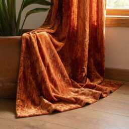 Terracotta Velvet Curtain Dining Curtain Luxury Living Room Curtains Bohemian Custom Bed Room Curtains Single Window Panel - thumbnail 2