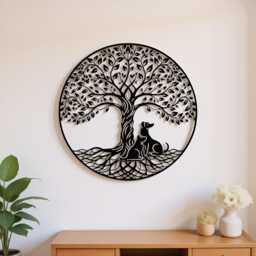Tree Of Life Dog Metal Wall Art, Oversized Zen Lover Decor, Meditative Home Animal Lovers Sign, Gift For Loss - thumbnail 1