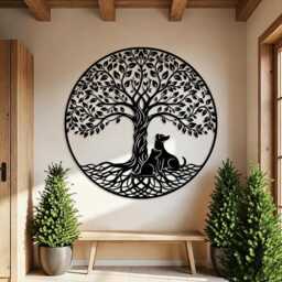 Tree Of Life Dog Metal Wall Art, Oversized Zen Lover Decor, Meditative Home Animal Lovers Sign, Gift For Loss - thumbnail 3