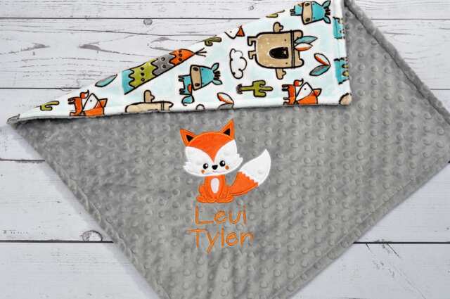 Personalized Baby Blanket-Fox Baby Blanket-Fox Woodland Minky Blanket Personalized-Boy Girl Fox Blanket-Minky Teepee Tribal Nursery - image 1