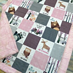 Woodland Nursery Baby Blanket - Faux Quilt Minky Personalized Girl Blankets - thumbnail 1