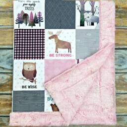 Woodland Nursery Baby Blanket - Faux Quilt Minky Personalized Girl Blankets - thumbnail 2