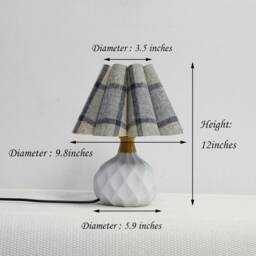 Handmade Blue Plaid Fabric Lampshade Ceramic Lamp-104# - thumbnail 2
