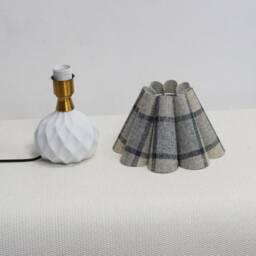 Handmade Blue Plaid Fabric Lampshade Ceramic Lamp-104# - thumbnail 3