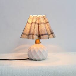 Handmade Blue Plaid Fabric Lampshade Ceramic Lamp-104# - thumbnail 4