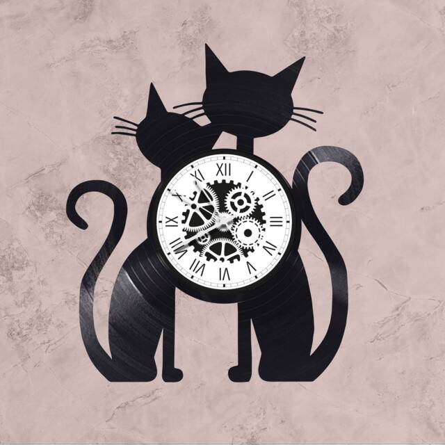33 Rpm Vinyl Record Clock Couple Cat Theme - image 1